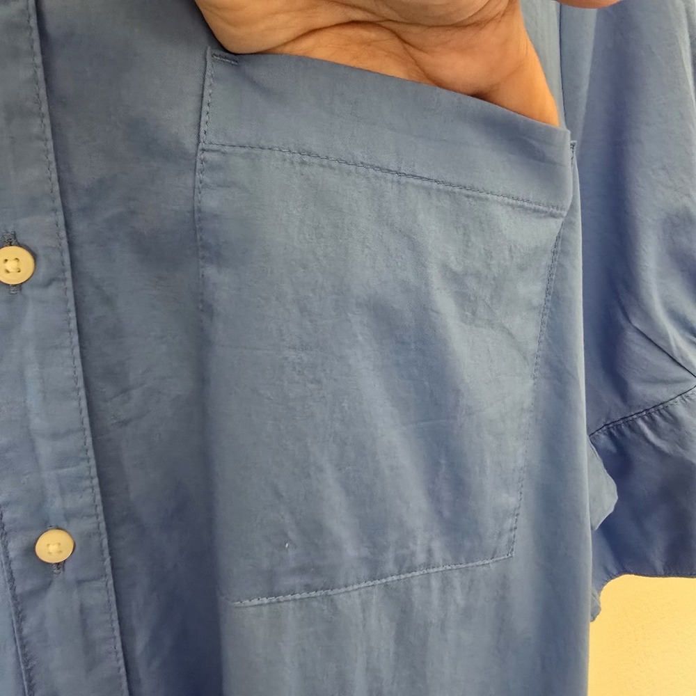 Old Navy Blue Poplin Button Down Tunic Shirt Dress Women XL 100% Cotton Pockets - Picture 5 of 11